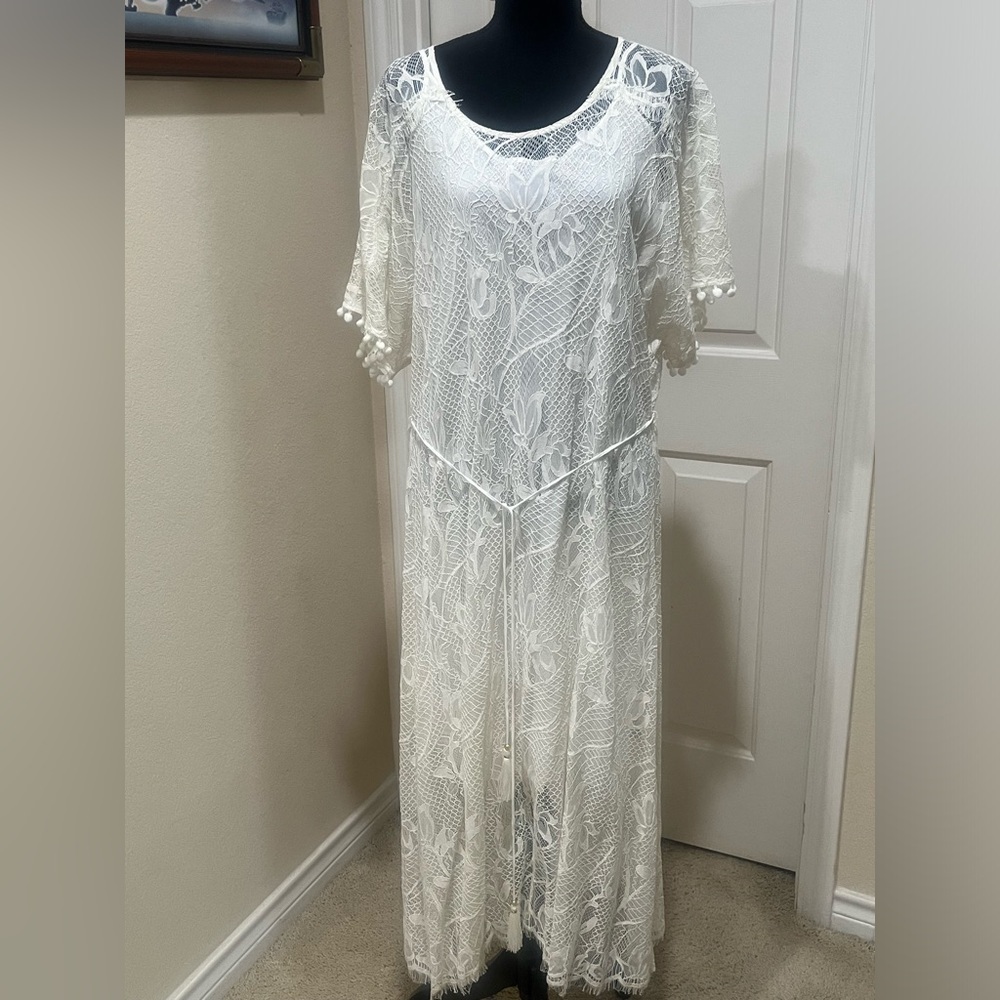 JOHNNY WAS JADE Lace Midi White Antique Boho Dress Size Petite Large NWT